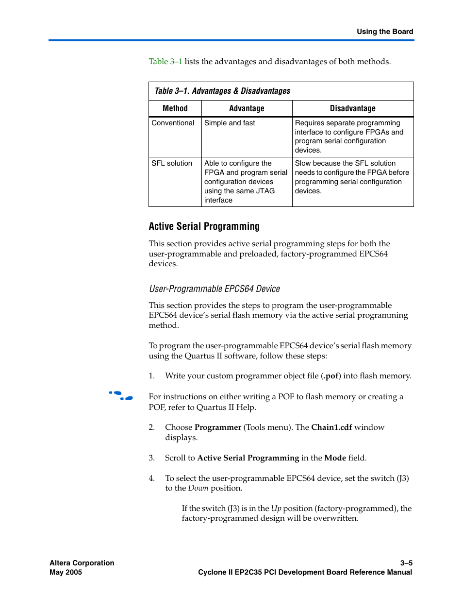 Active serial programming, User-programmable epcs64 device | Altera Cyclone II EP2C35 PCI Development Board User Manual | Page 31 / 50