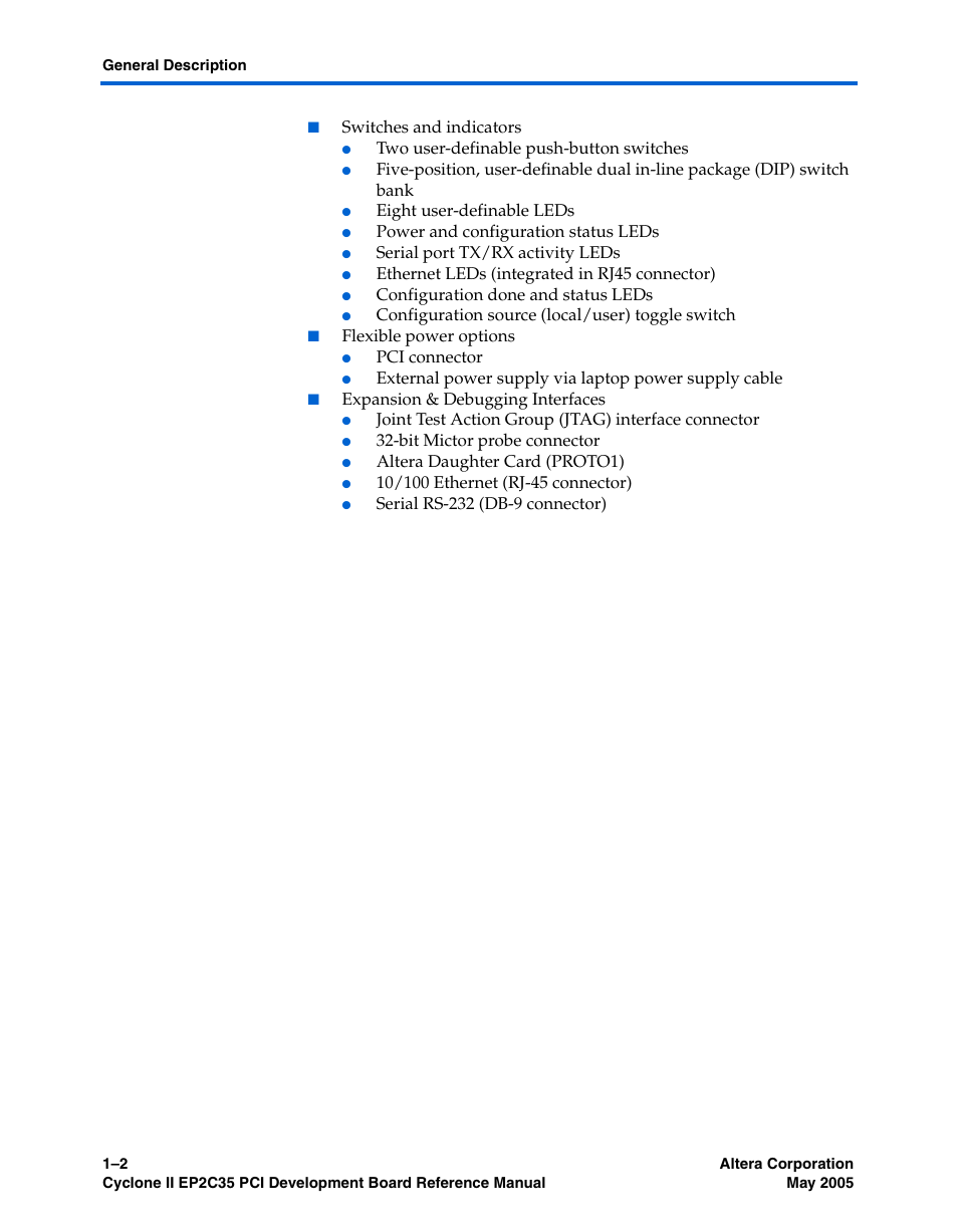 Altera Cyclone II EP2C35 PCI Development Board User Manual | Page 8 / 50