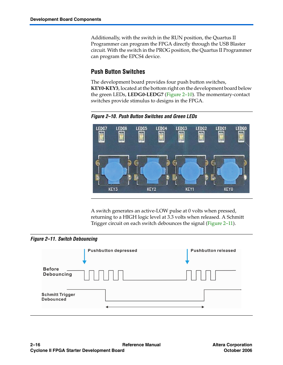 Push button switches | Altera Cyclone II FPGA Starter Development Board User Manual | Page 34 / 56