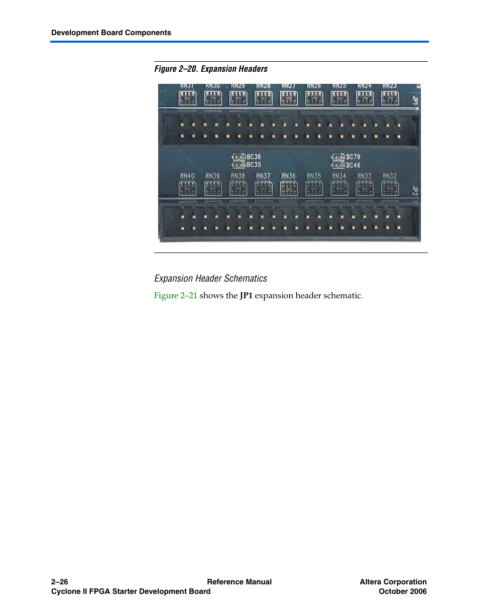 Expansion header schematics, Figure 2–20 | Altera Cyclone II FPGA Starter Development Board User Manual | Page 44 / 56
