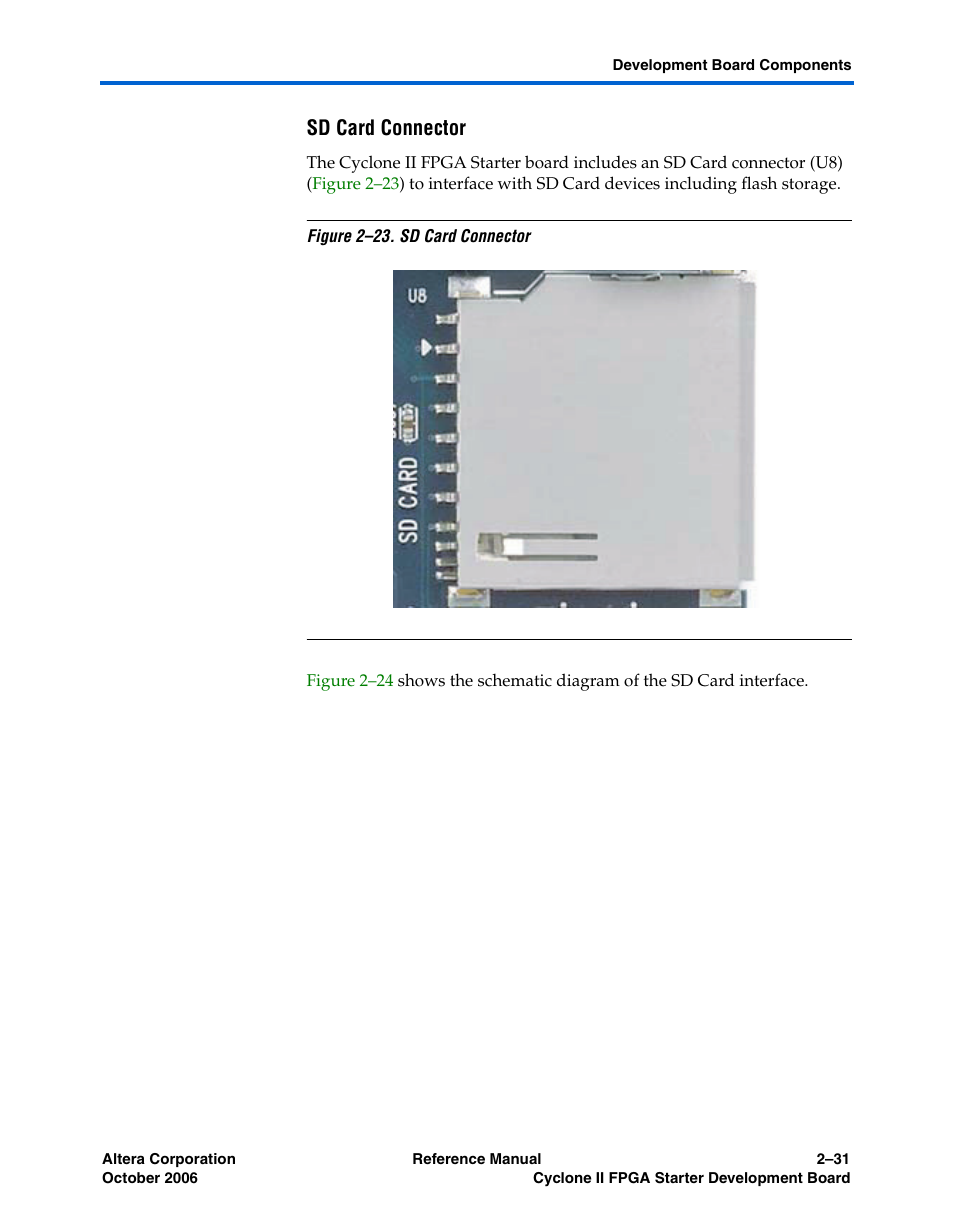 Sd card connector | Altera Cyclone II FPGA Starter Development Board User Manual | Page 49 / 56
