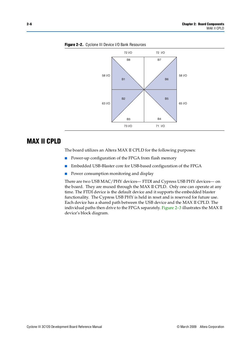 Max ii cpld, Max ii cpld –6, Figure 2–2 | Altera Cyclone III Development Board User Manual | Page 16 / 80