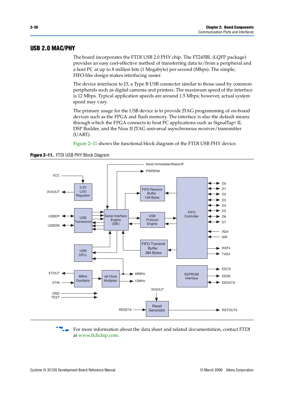 Usb 2.0 mac/phy, Usb 2.0 mac/phy –38 | Altera Cyclone III Development Board User Manual | Page 48 / 80