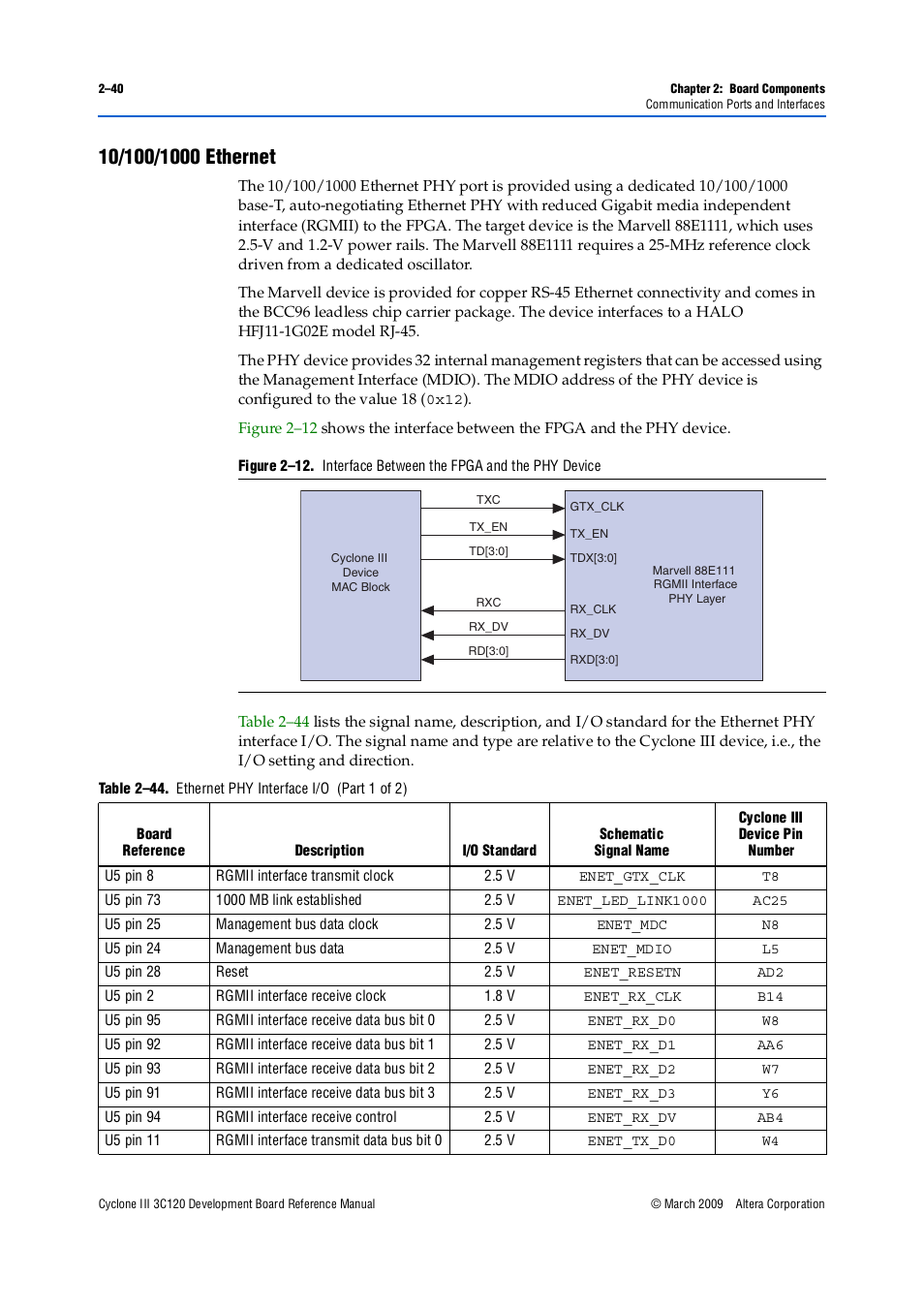 10/100/1000 ethernet, 10/100/1000 ethernet –40 | Altera Cyclone III Development Board User Manual | Page 50 / 80