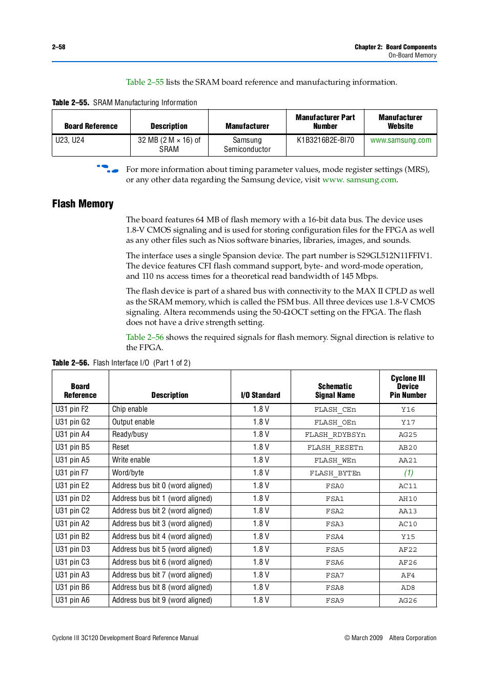Flash memory, Flash memory –58 | Altera Cyclone III Development Board User Manual | Page 68 / 80