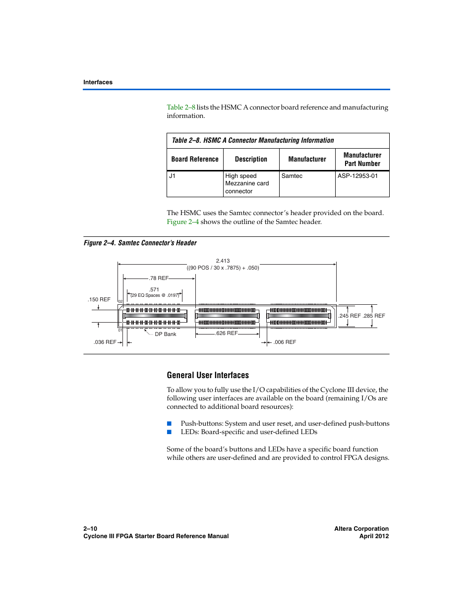 General user interfaces | Altera Cyclone III FPGA Starter Board User Manual | Page 18 / 32
