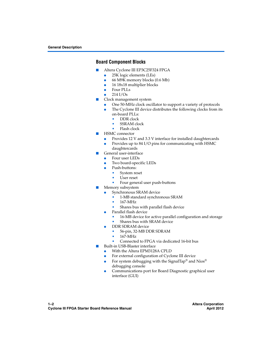 Board component blocks | Altera Cyclone III FPGA Starter Board User Manual | Page 6 / 32