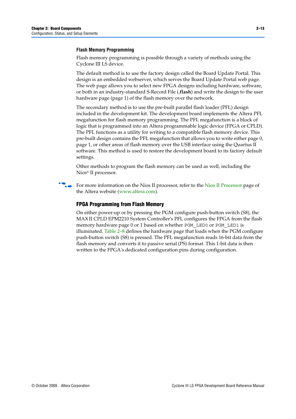 Fpga programming from flash memory –13 | Altera Cyclone III LS FPGA Development Board User Manual | Page 21 / 58
