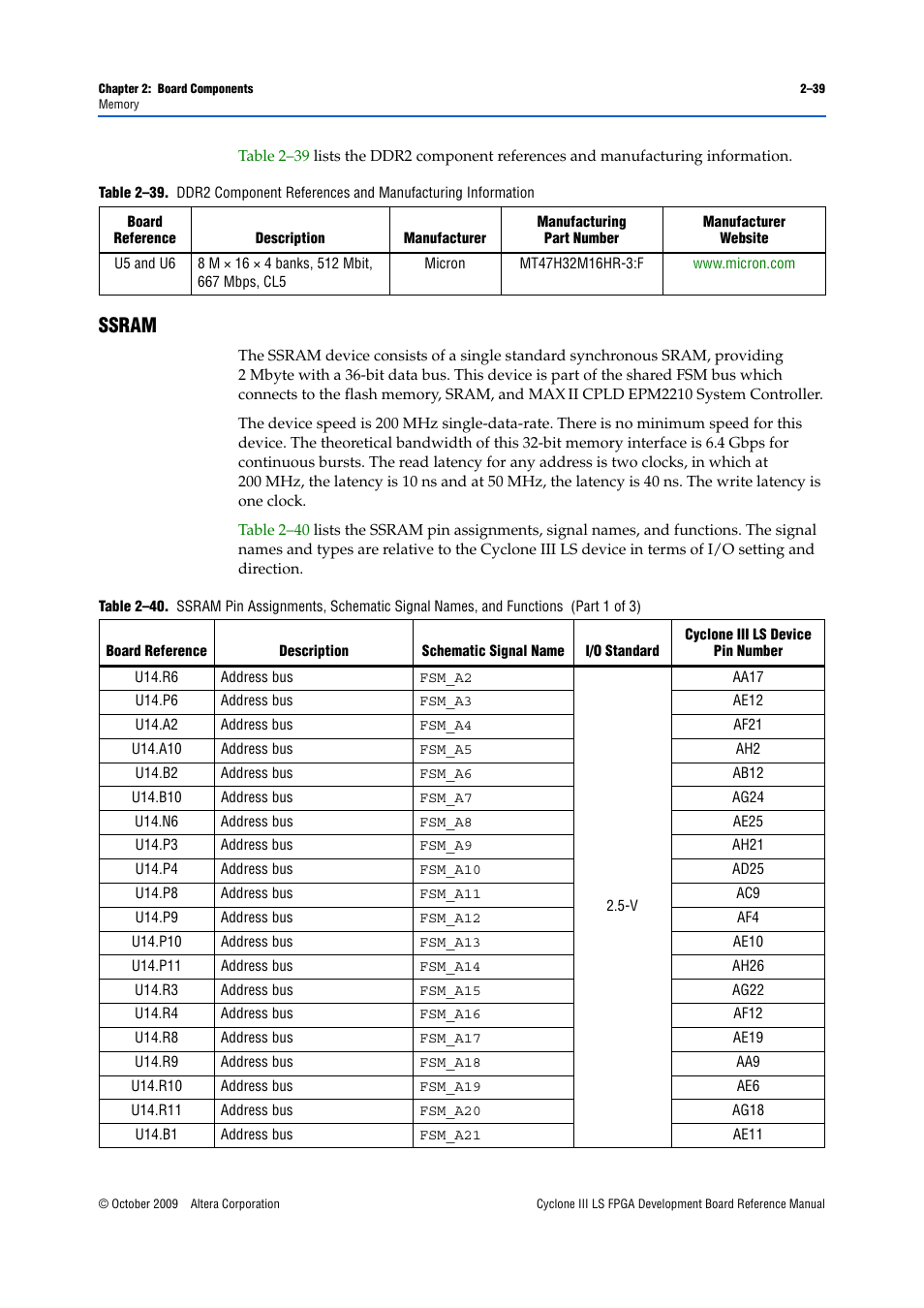 Ssram, Ssram –39 | Altera Cyclone III LS FPGA Development Board User Manual | Page 47 / 58