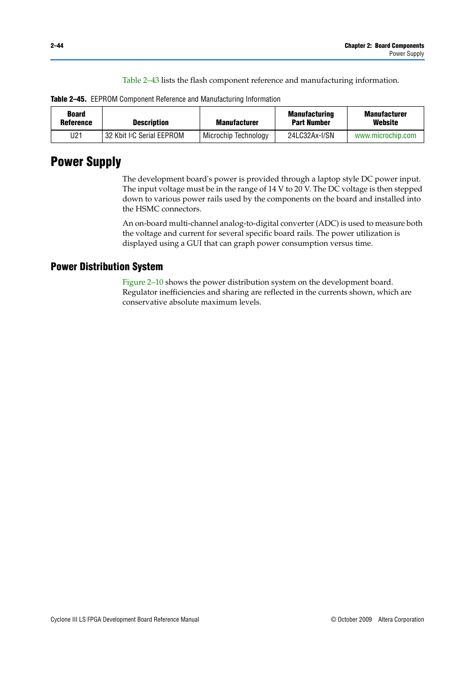 Power supply, Power distribution system, Power supply –44 | Power distribution system –44 | Altera Cyclone III LS FPGA Development Board User Manual | Page 52 / 58