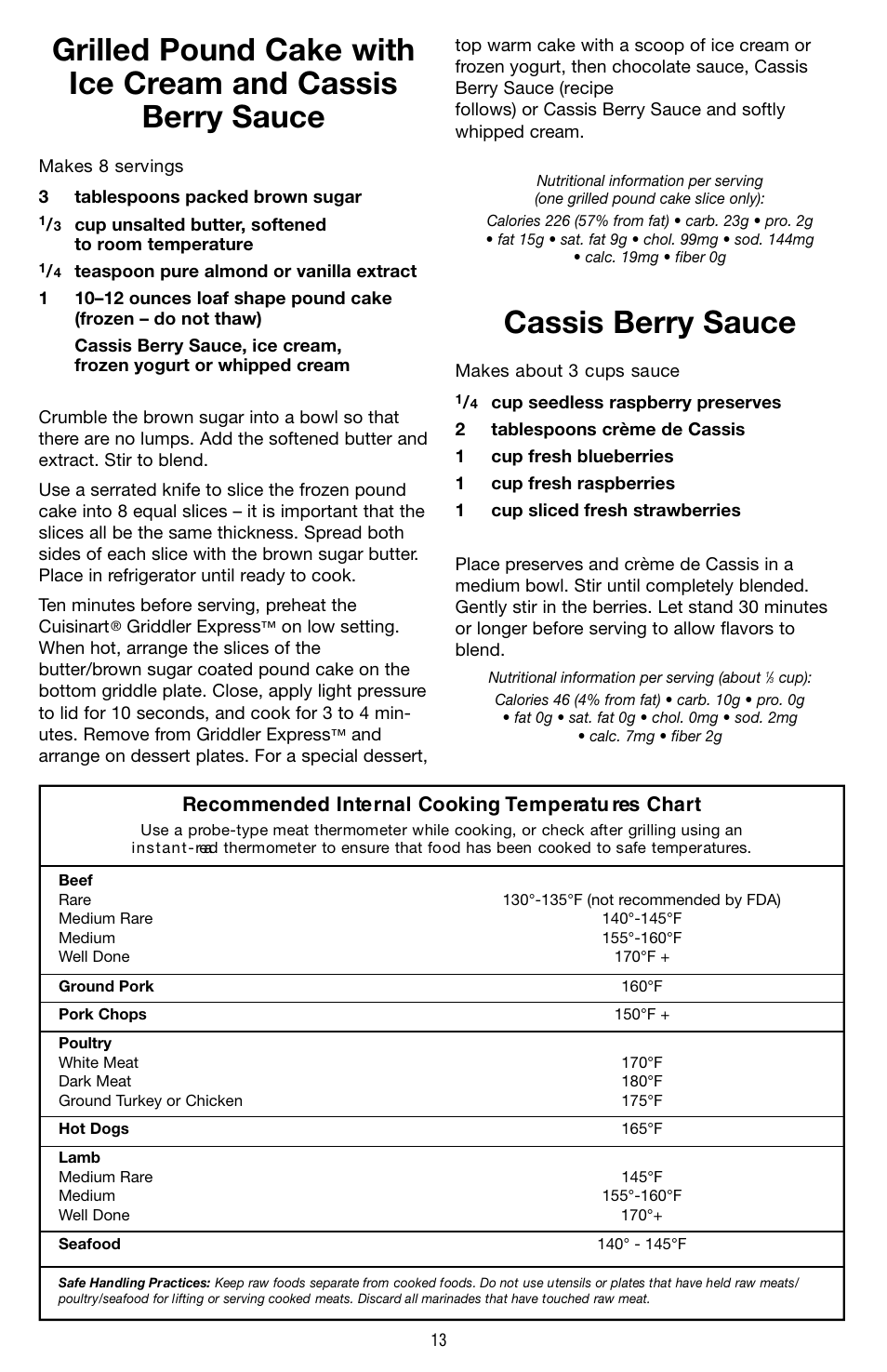 Cassis berry sauce | Cuisinart GR-2 User Manual | Page 14 / 16