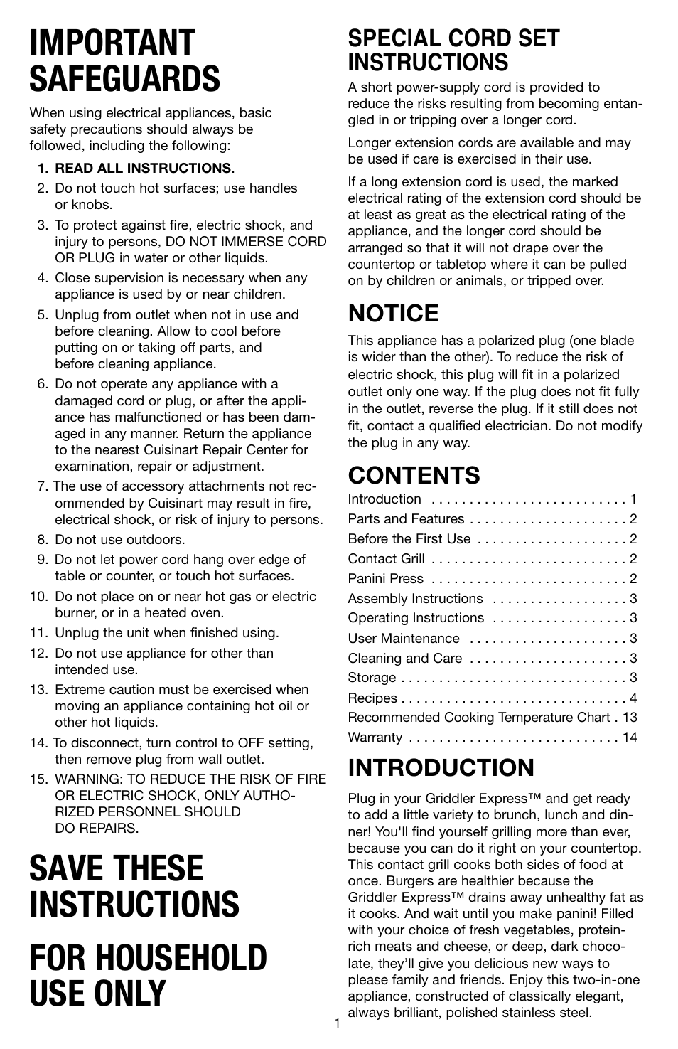 Cuisinart GR-2 User Manual | Page 2 / 16