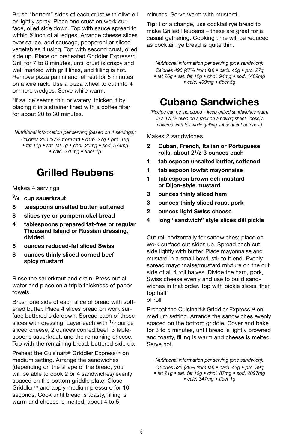 Grilled reubens, Cubano sandwiches | Cuisinart GR-2 User Manual | Page 6 / 16