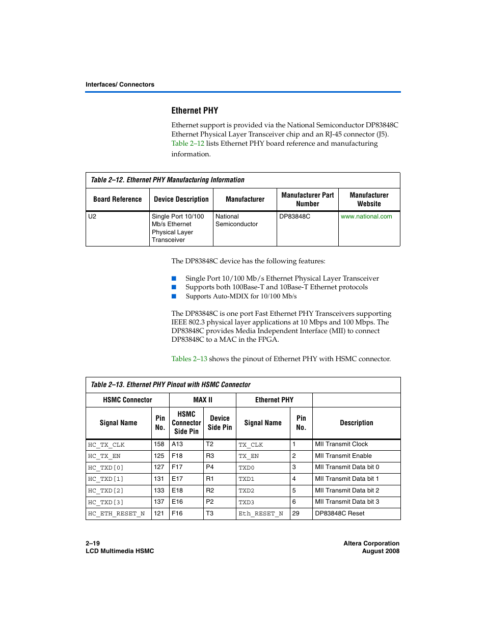 Ethernet phy | Altera LCD Multimedia HSMC User Manual | Page 27 / 51