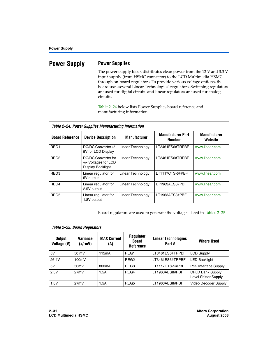 Power supply, Power supplies, Power supply –31 | Altera LCD Multimedia HSMC User Manual | Page 39 / 51