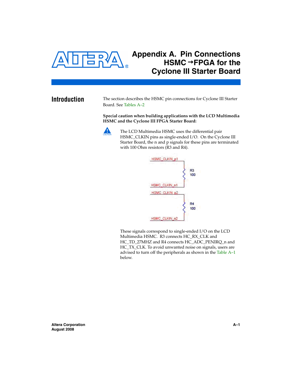 Introduction, Appendix a. pin connections hsmc | Altera LCD Multimedia HSMC User Manual | Page 45 / 51