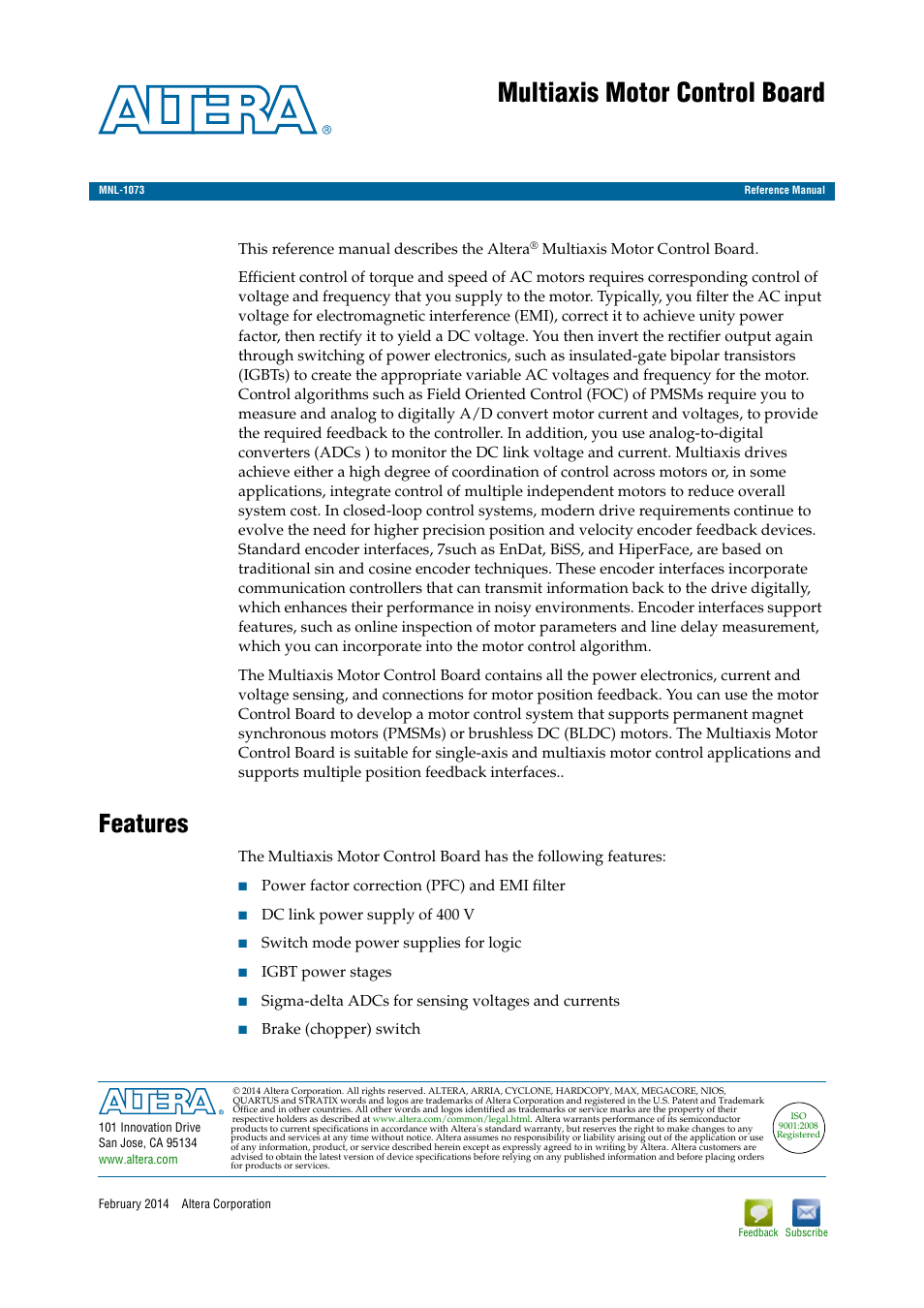 Altera Multiaxis Motor Control Board User Manual | 22 pages