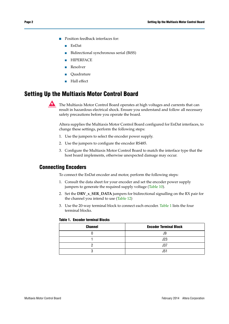 Setting up the multiaxis motor control board, Connecting encoders | Altera Multiaxis Motor Control Board User Manual | Page 2 / 22