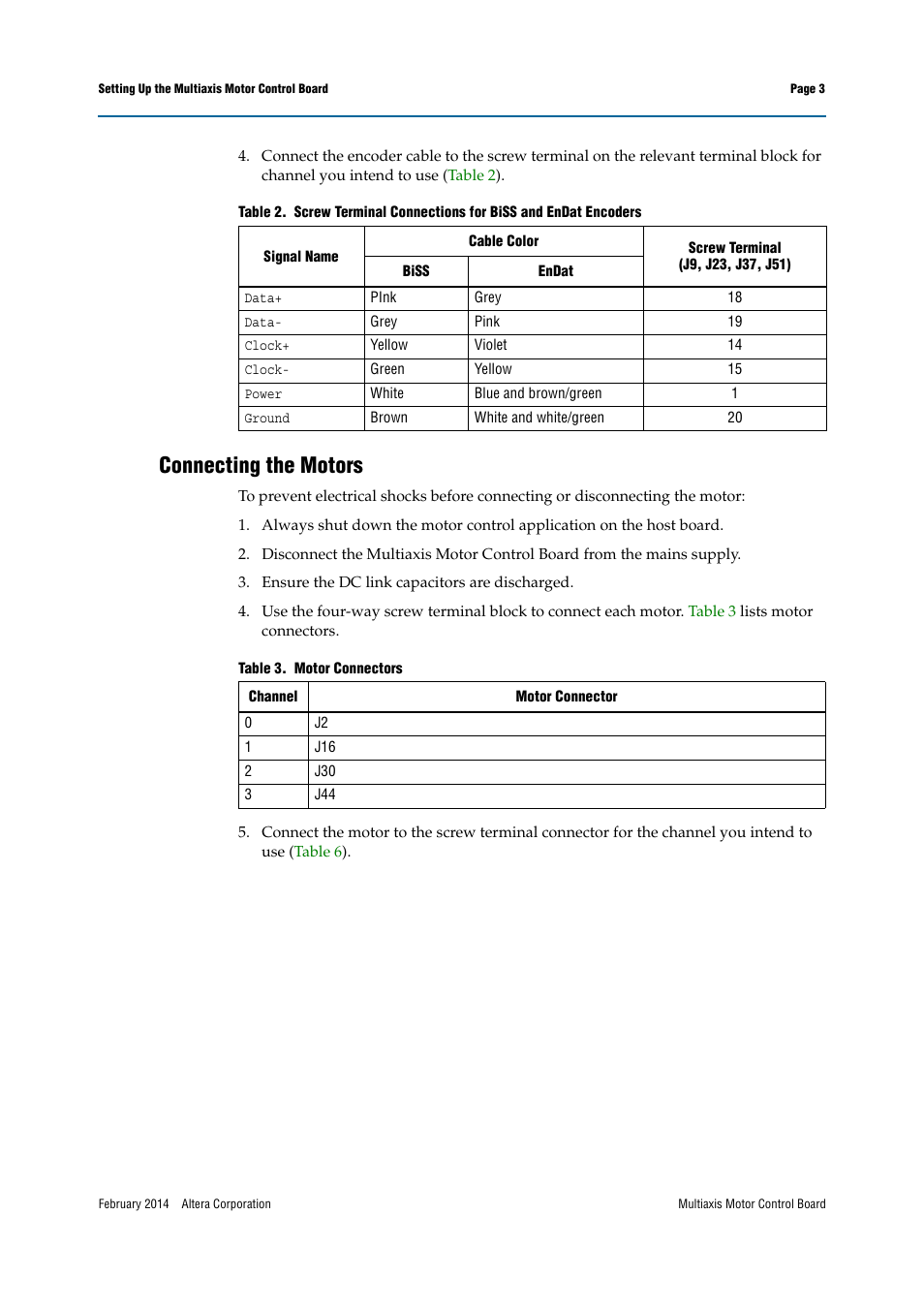 Connecting the motors | Altera Multiaxis Motor Control Board User Manual | Page 3 / 22