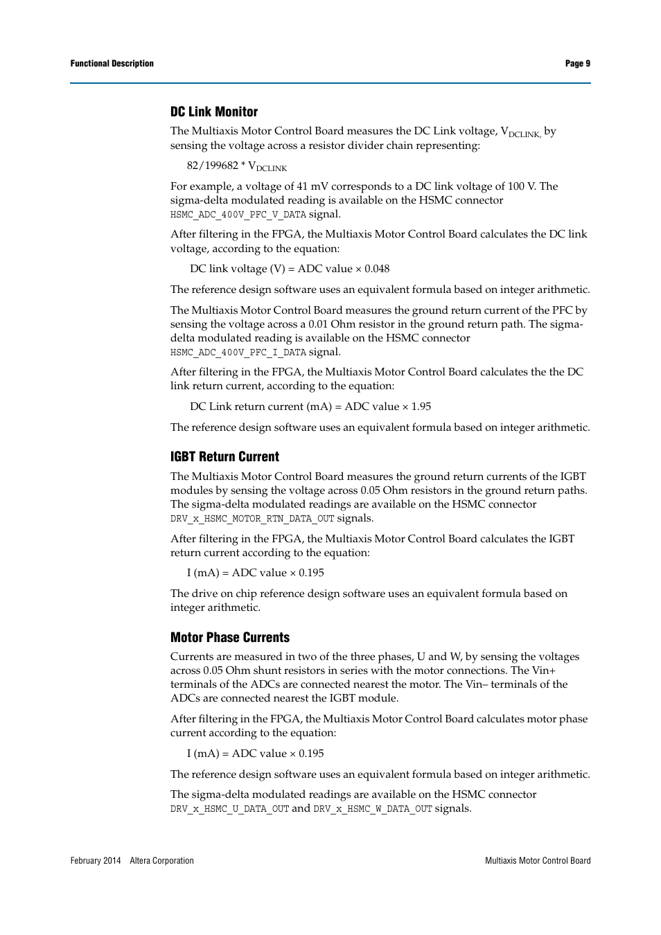 Dc link monitor, Igbt return current, Motor phase currents | Altera Multiaxis Motor Control Board User Manual | Page 9 / 22