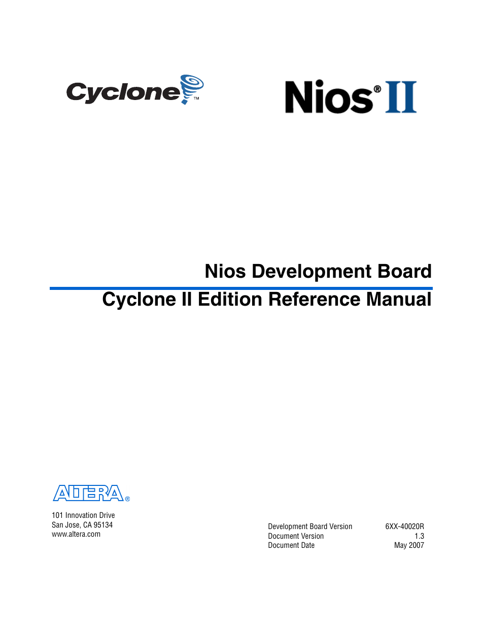 Altera Nios Development Board Cyclone II Edition User Manual | 64 pages