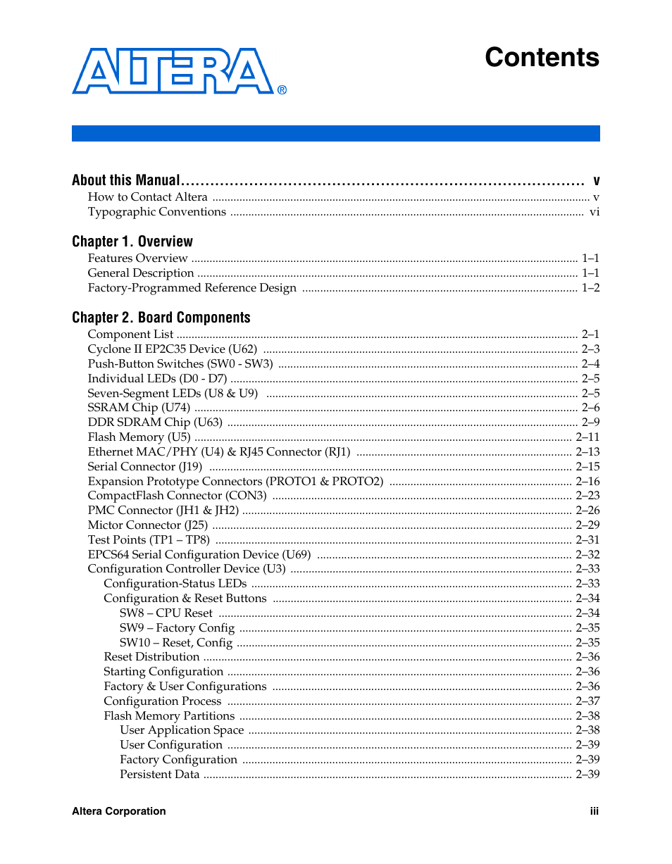 Altera Nios Development Board Cyclone II Edition User Manual | Page 3 / 64