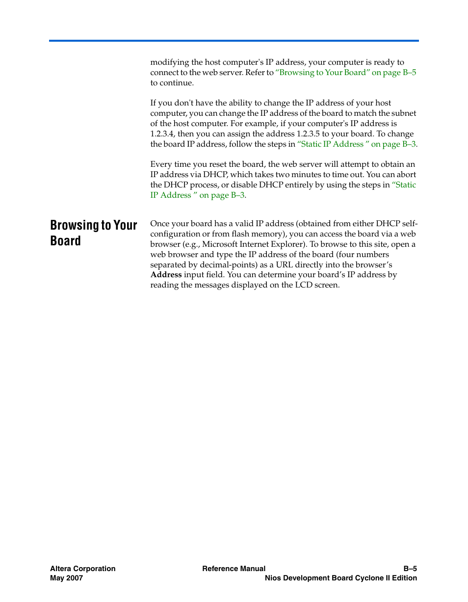 Browsing to your board | Altera Nios Development Board Cyclone II Edition User Manual | Page 63 / 64