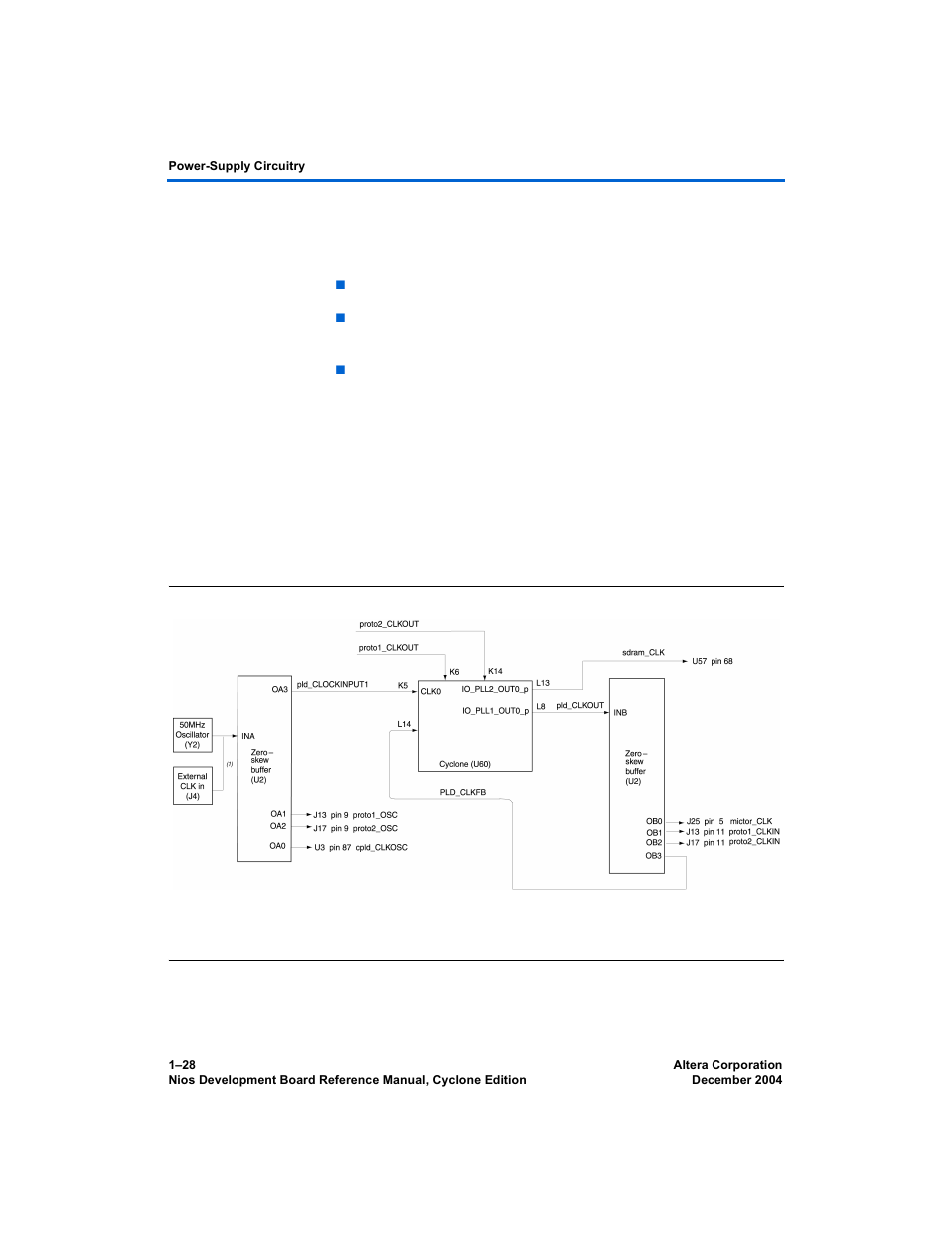Power-supply circuitry, Clock circuitry, Power-supply circuitry –28 clock circuitry –28 | Altera Nios Development Board User Manual | Page 36 / 54