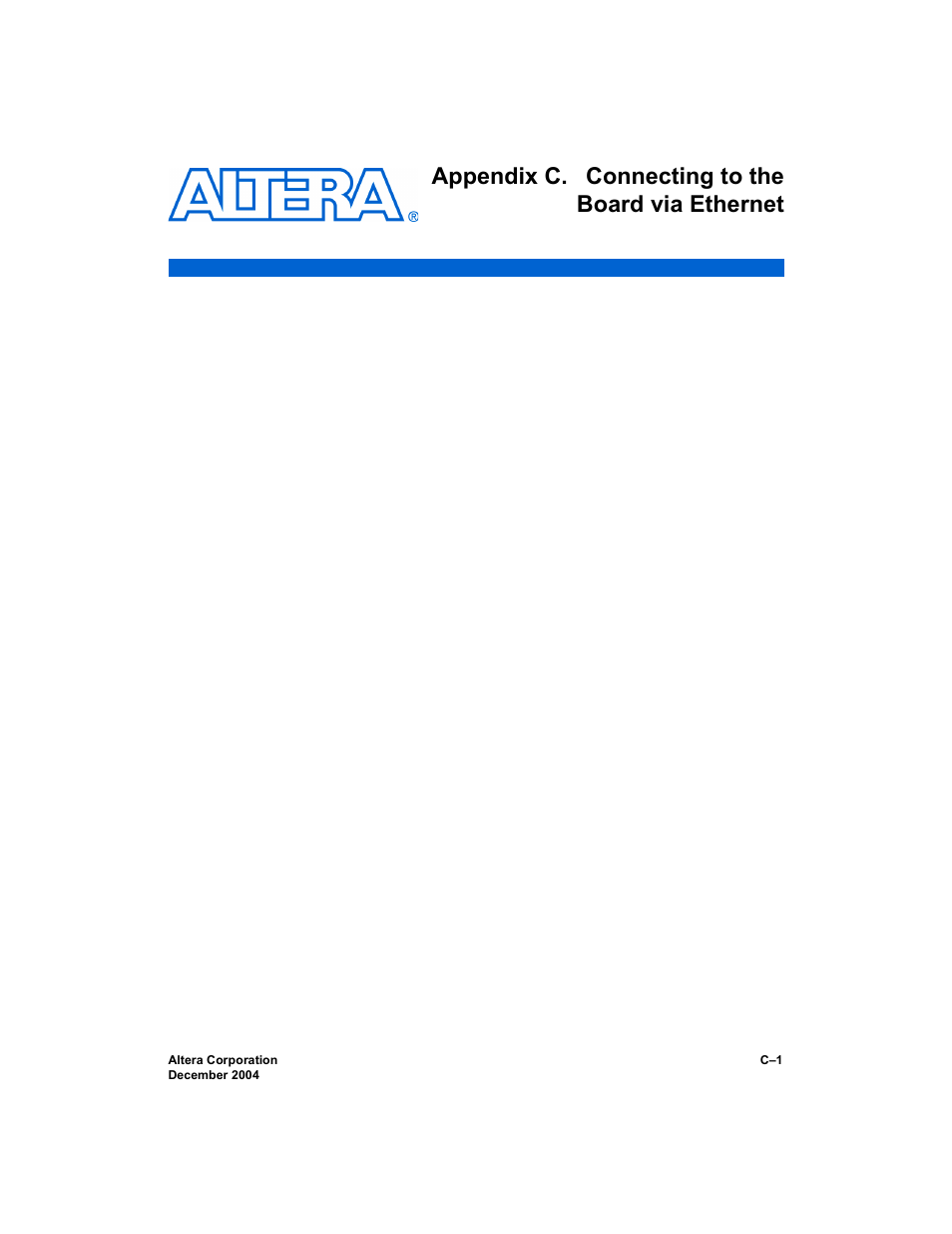 Appendix c. connecting to the board via ethernet, Introduction, Connecting the ethernet cable | Altera Nios Development Board User Manual | Page 47 / 54