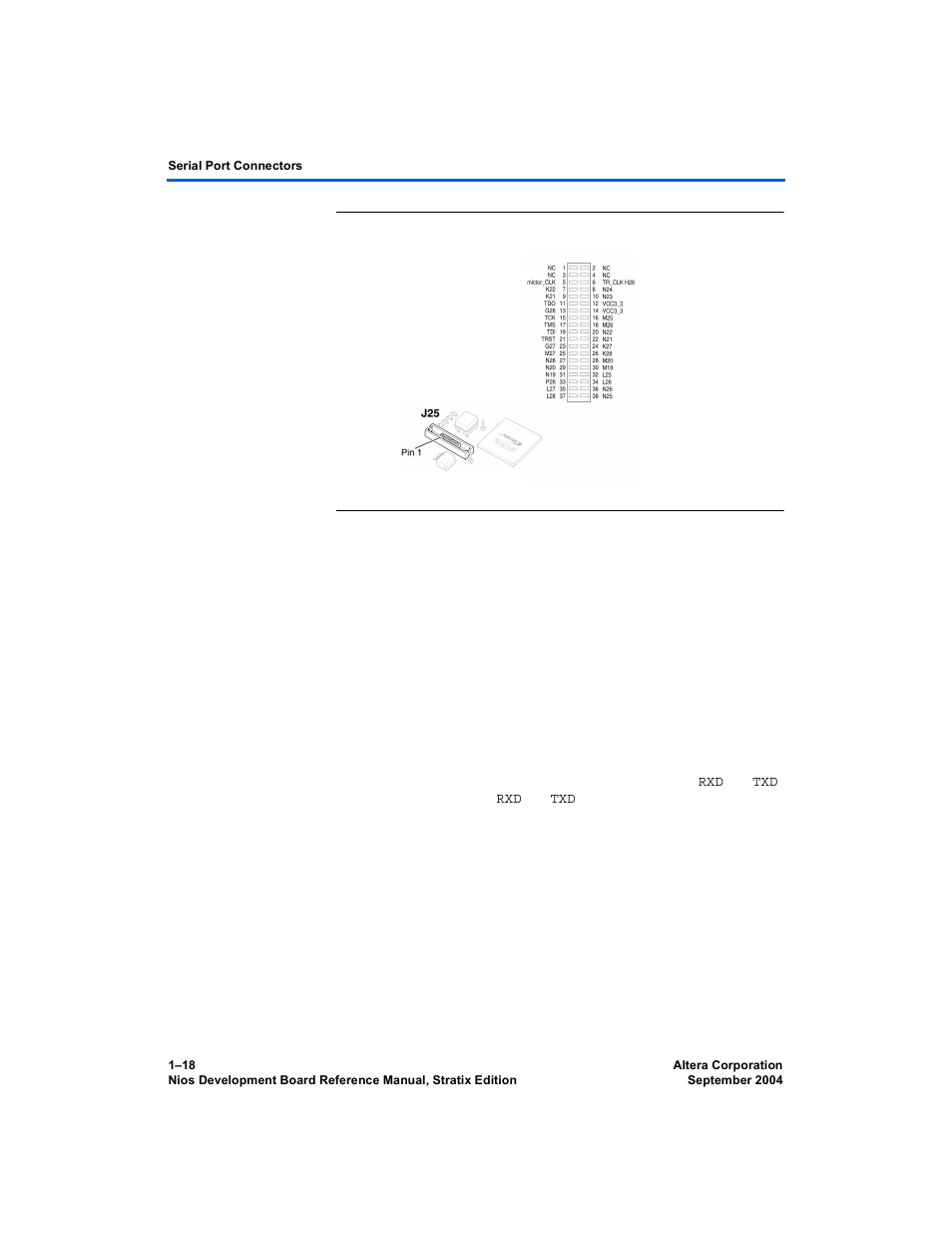 Serial port connectors, Serial port connectors –18 | Altera Nios Development Board User Manual | Page 26 / 52