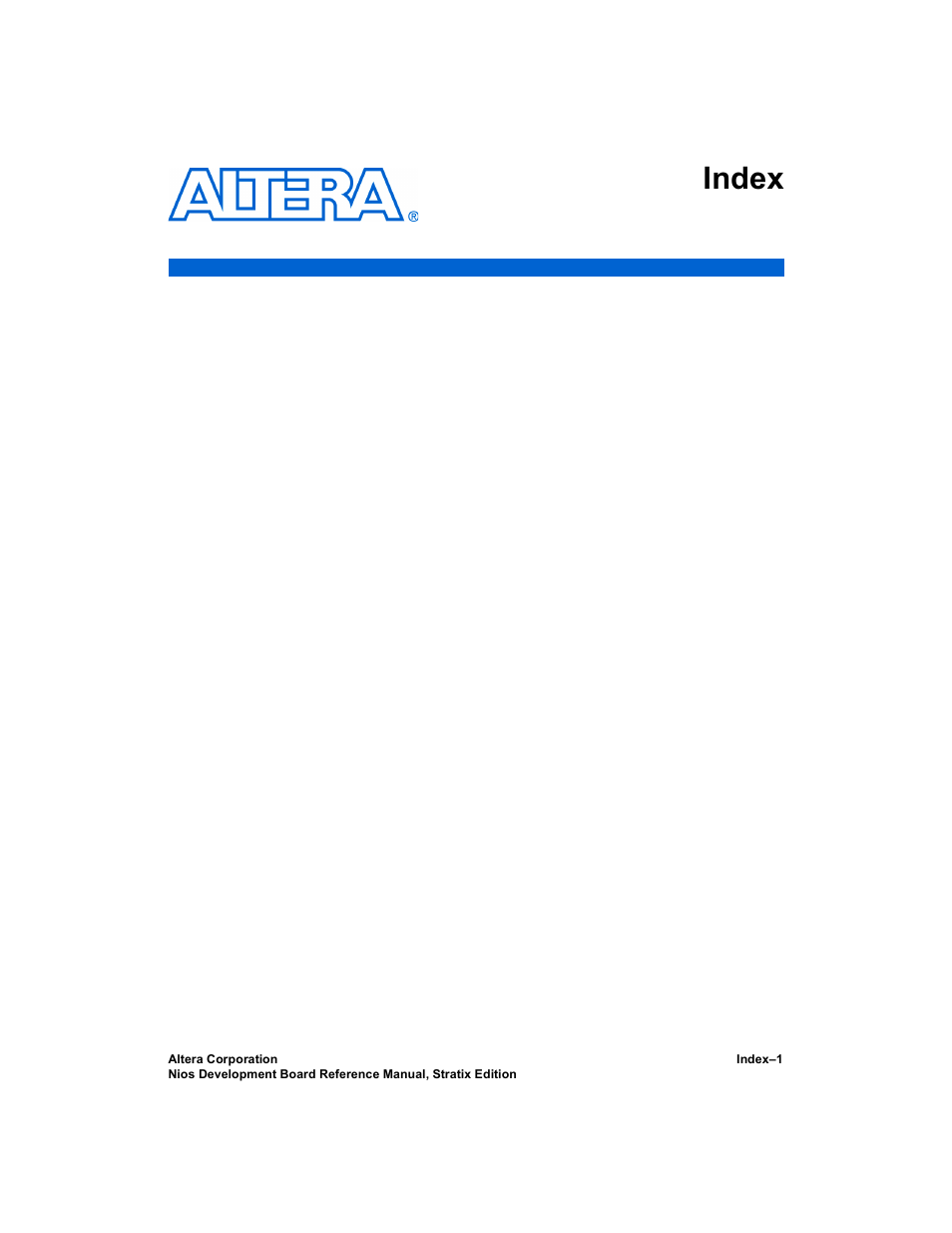 Index | Altera Nios Development Board User Manual | Page 51 / 52