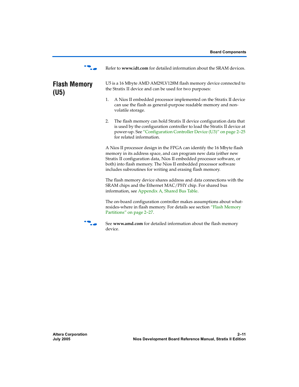 Flash memory (u5), Flash memory (u5) –11 | Altera Nios Development Board User Manual | Page 19 / 56