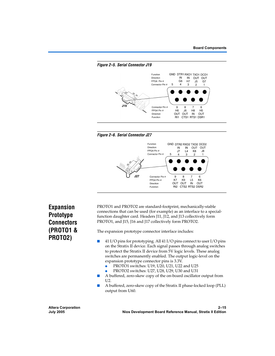 Expansion prototype connectors (proto1 & proto2), Figure 2–5, Figure 2–6 | Show | Altera Nios Development Board User Manual | Page 23 / 56