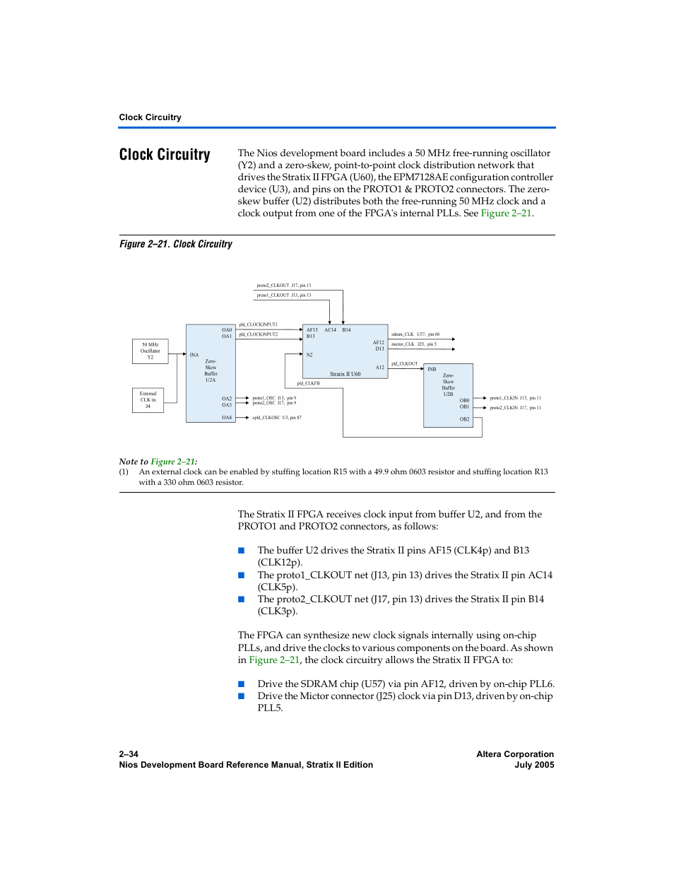 Clock circuitry | Altera Nios Development Board User Manual | Page 42 / 56