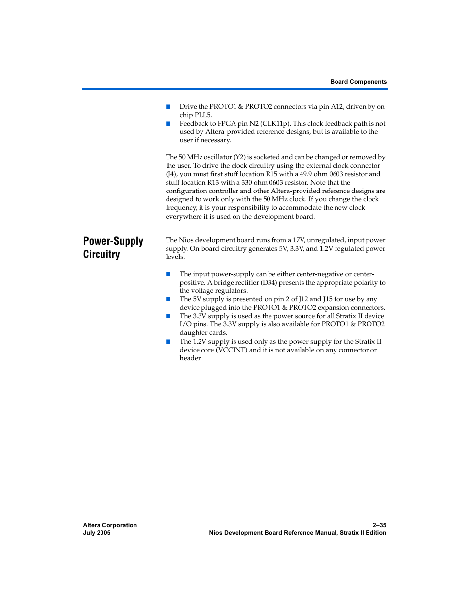 Power-supply circuitry, Power-supply circuitry –35 | Altera Nios Development Board User Manual | Page 43 / 56