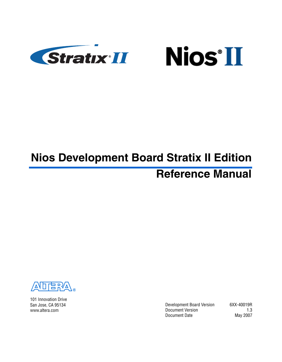 Altera Nios Development Board Stratix II Edition User Manual | 62 pages