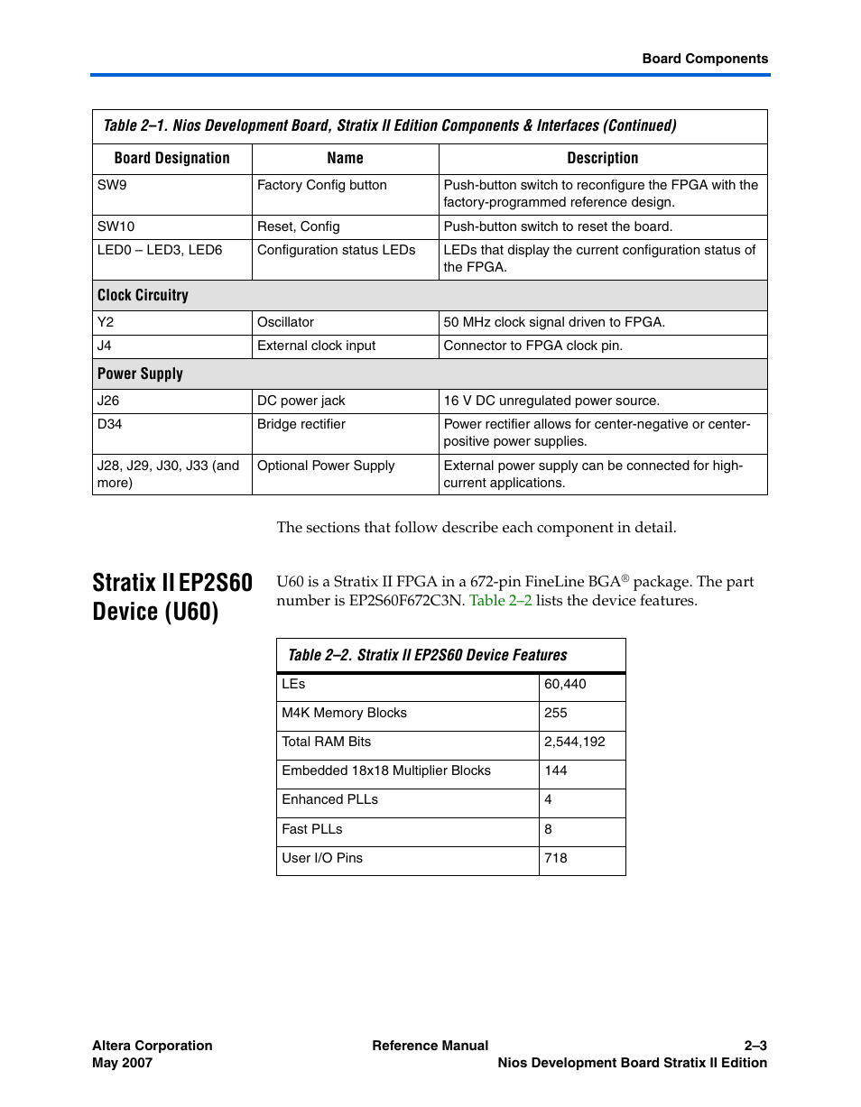 Stratix ii ep2s60 device (u60), Stratix ii ep2s60 device (u60) –3 | Altera Nios Development Board Stratix II Edition User Manual | Page 13 / 62