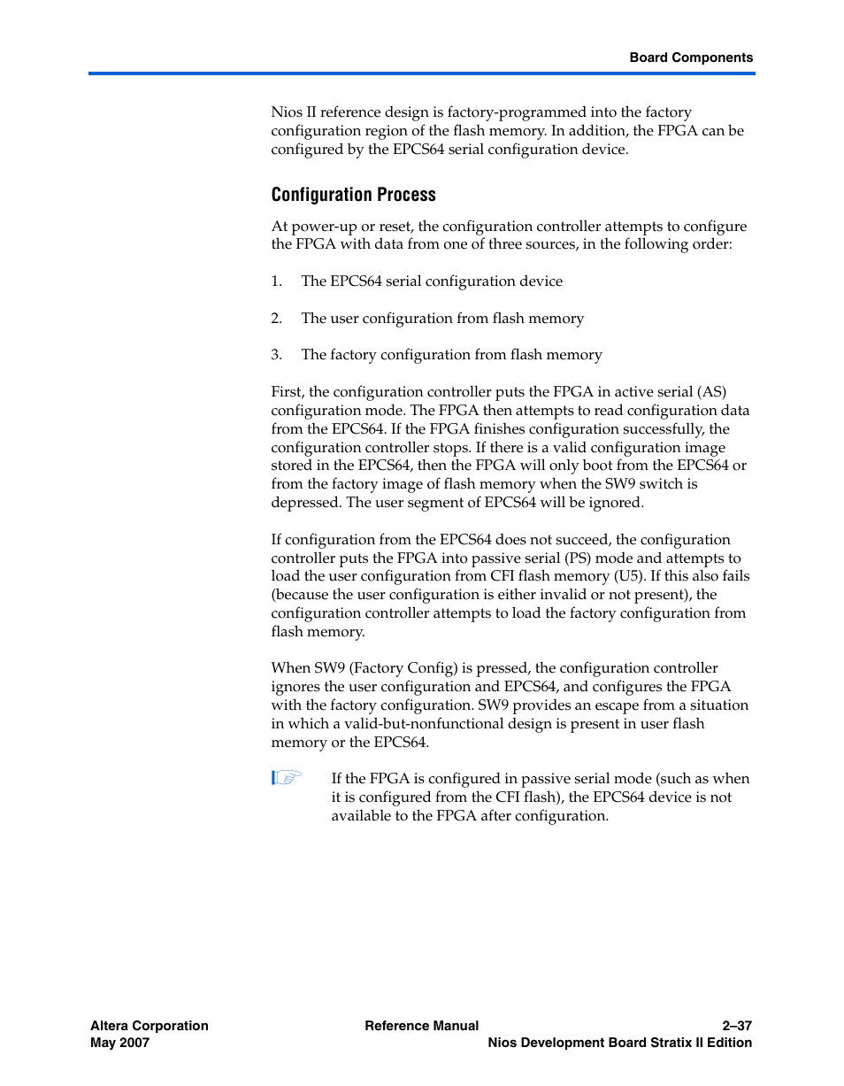 Configuration process | Altera Nios Development Board Stratix II Edition User Manual | Page 47 / 62