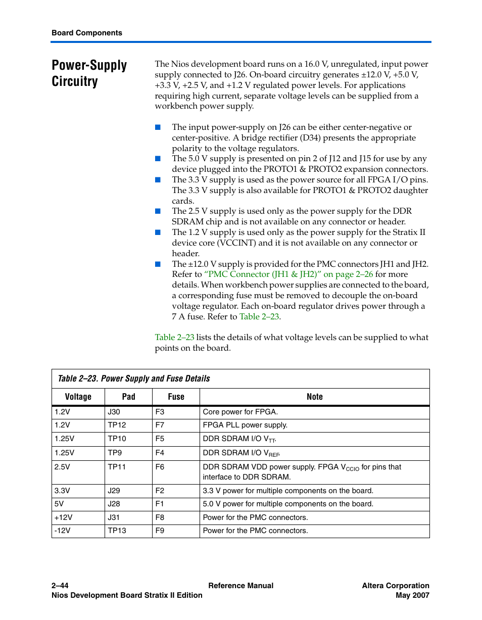 Power-supply circuitry, Power-supply circuitry –44, R to | Altera Nios Development Board Stratix II Edition User Manual | Page 54 / 62