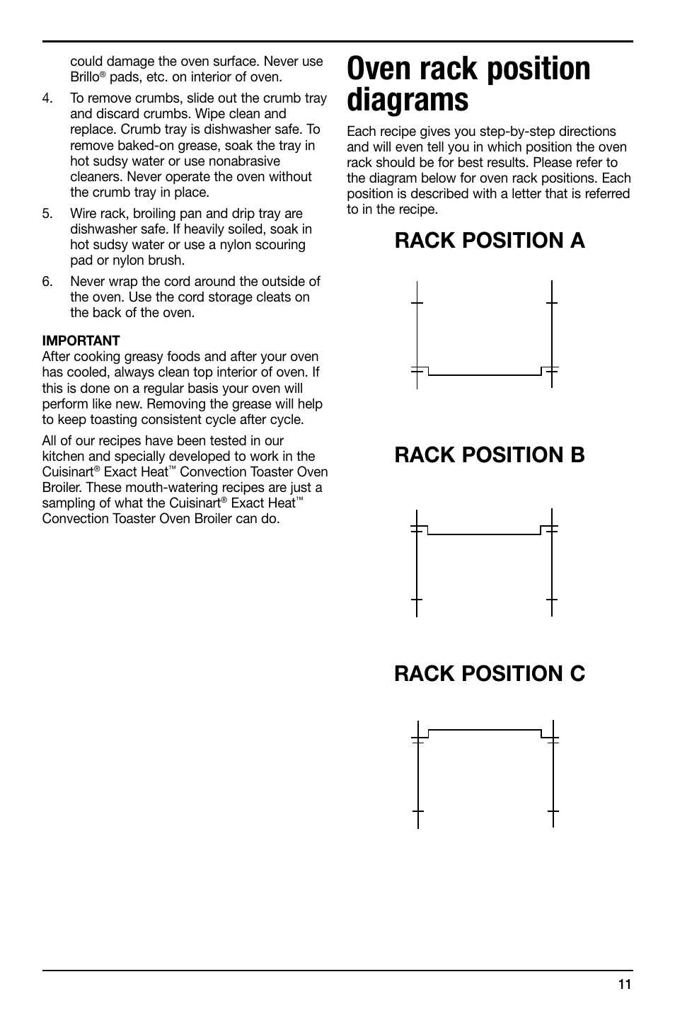 Oven rack position diagrams, Rack position a rack position b rack position c | Cuisinart TOB-195 Series User Manual | Page 11 / 25