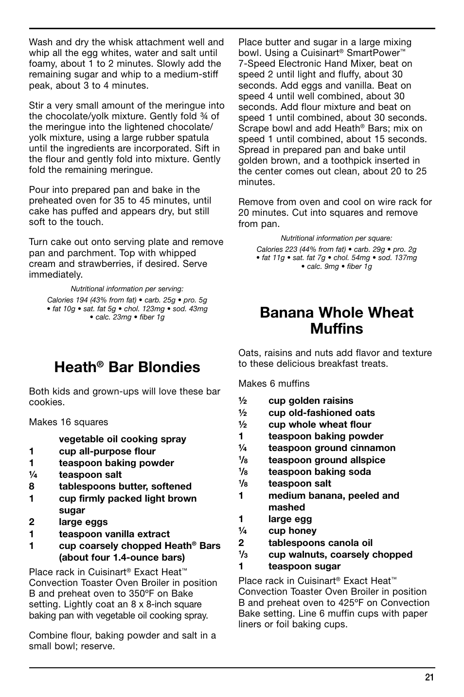 Heath, Bar blondies, Banana whole wheat muffins | Cuisinart TOB-195 Series User Manual | Page 21 / 25