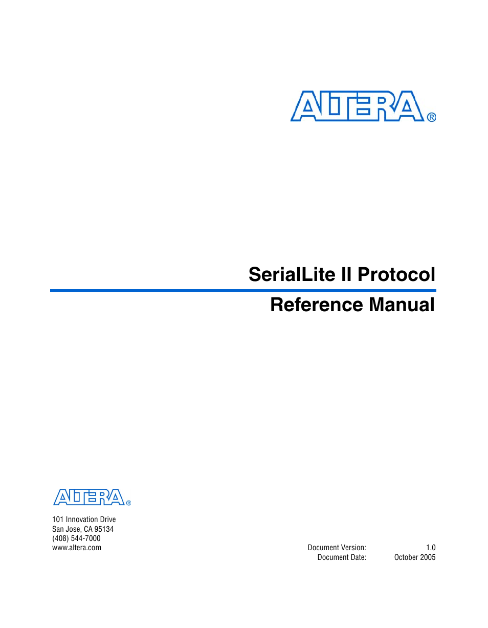 Altera SerialLite II Protocol User Manual | 84 pages