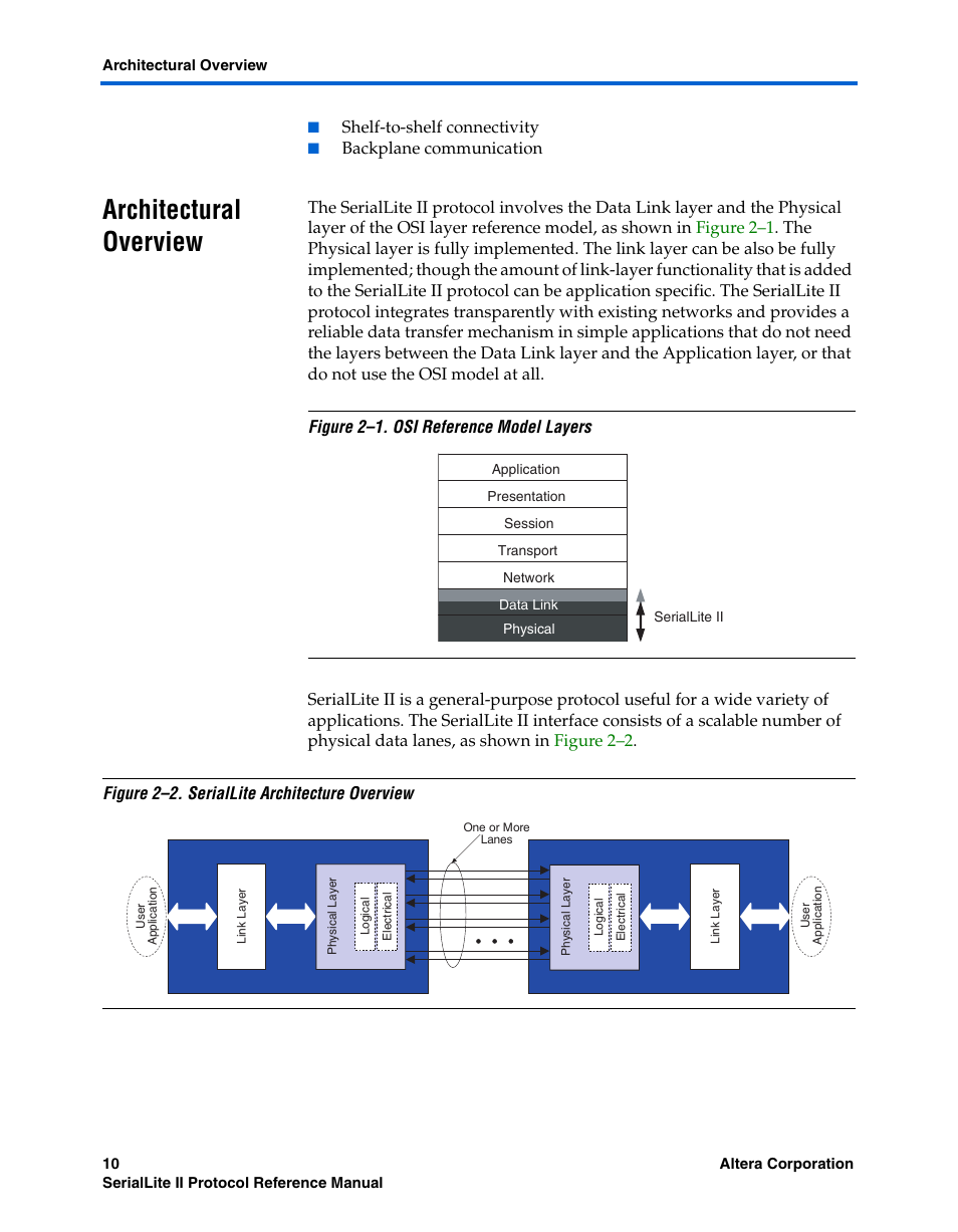Architectural overview, Architectural overview –10 | Altera SerialLite II Protocol User Manual | Page 10 / 84