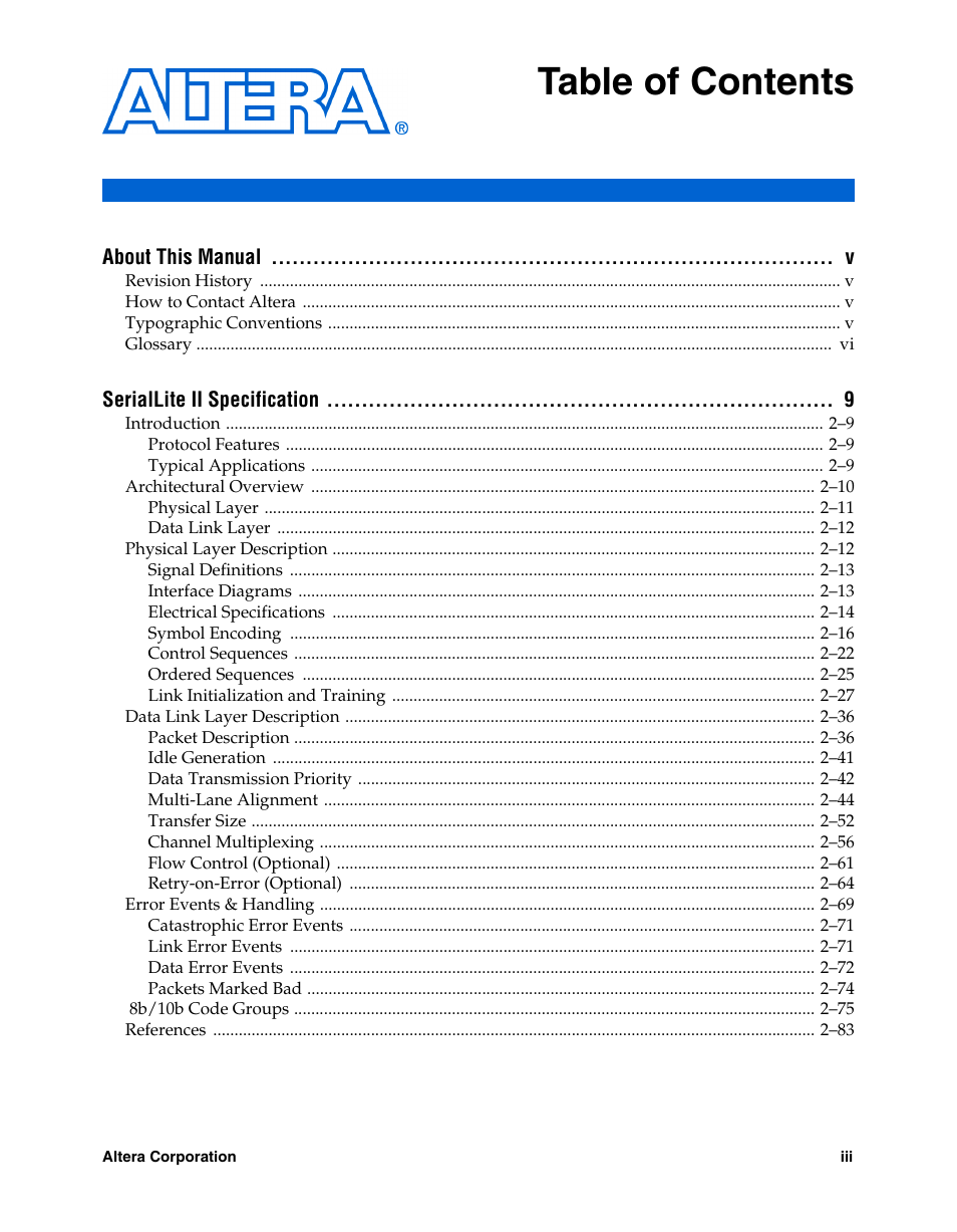 Altera SerialLite II Protocol User Manual | Page 3 / 84