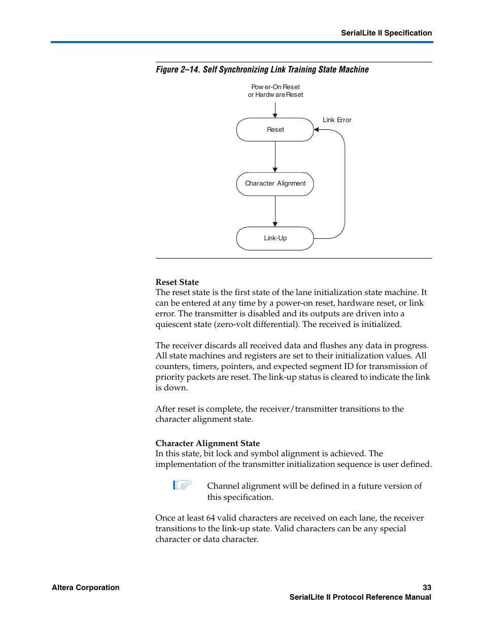 Reset state, Character alignment state | Altera SerialLite II Protocol User Manual | Page 33 / 84