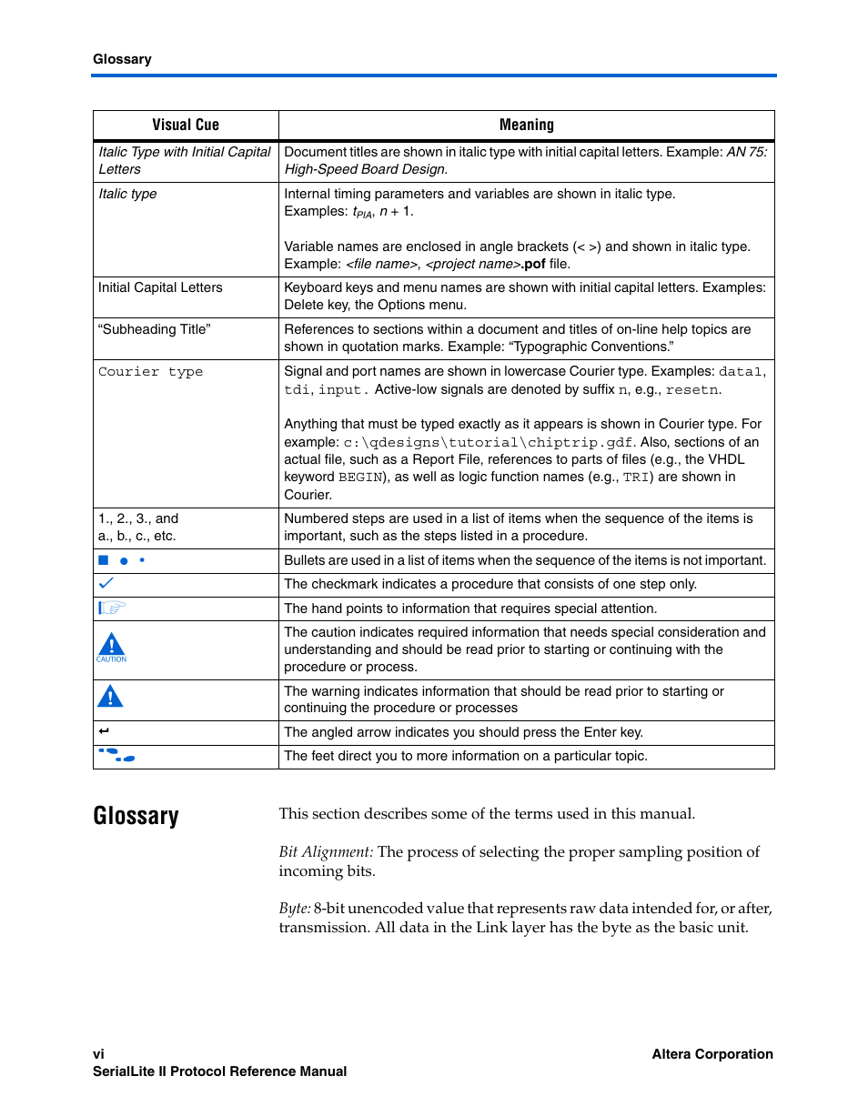 Glossary | Altera SerialLite II Protocol User Manual | Page 6 / 84