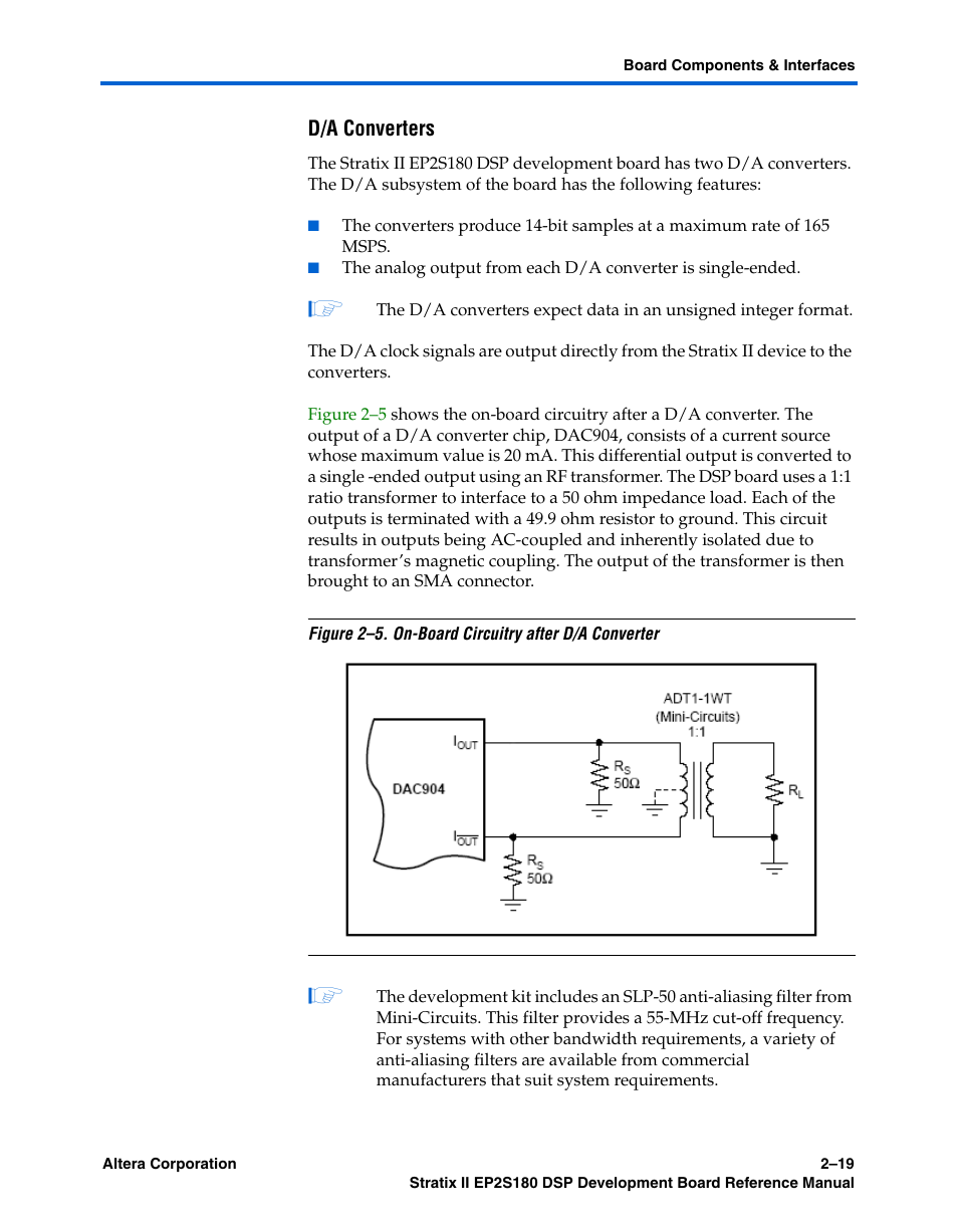 D/a converters | Altera Stratix II EP2S180 DSP Development Board User Manual | Page 27 / 58