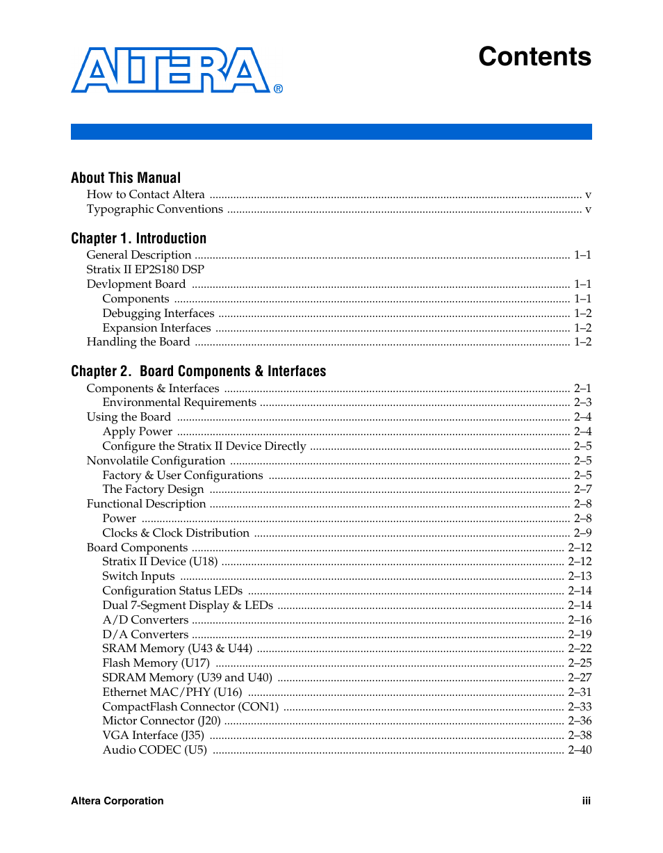 Altera Stratix II EP2S180 DSP Development Board User Manual | Page 3 / 58