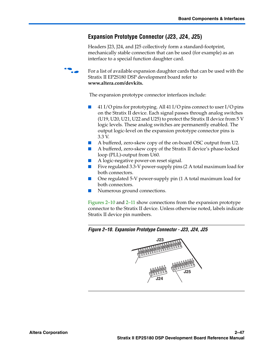 Expansion prototype connector (j23, j24, j25) | Altera Stratix II EP2S180 DSP Development Board User Manual | Page 55 / 58