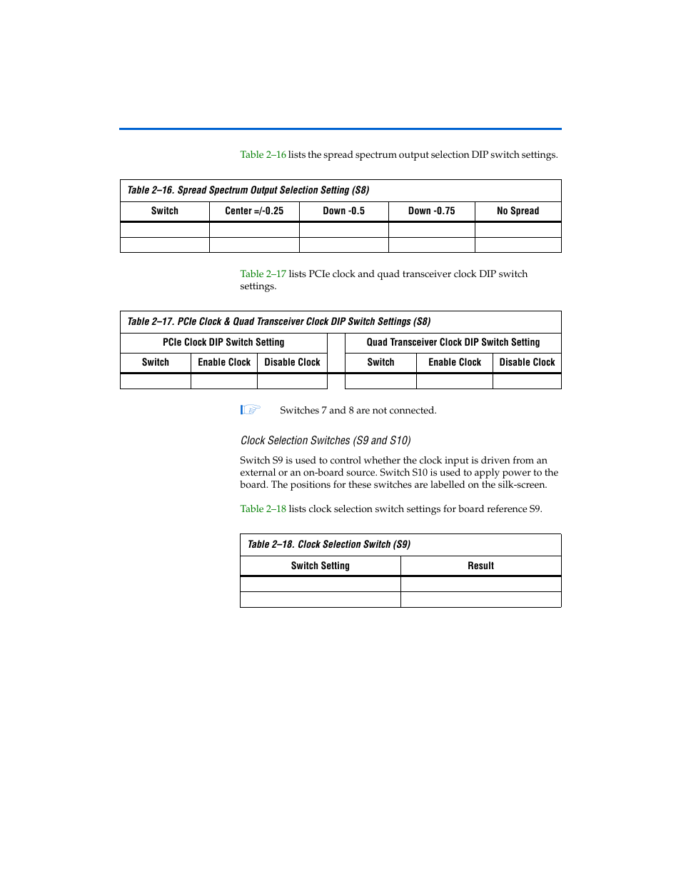 Clock selection switches (s9 and s10), Clock selection switches (s9 and s10) -24 | Altera Stratix II GX EP2SGX90 Transceiver Signal Integrity Development Board User Manual | Page 34 / 40